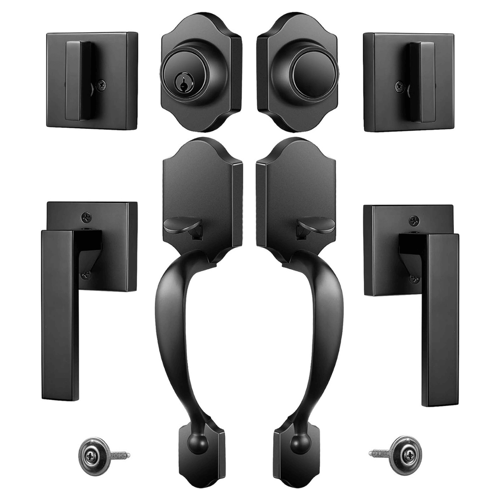 Elemake Front Door Handle Set Double Front Door Entry Handleset with Deadbolt Lock, Keyed