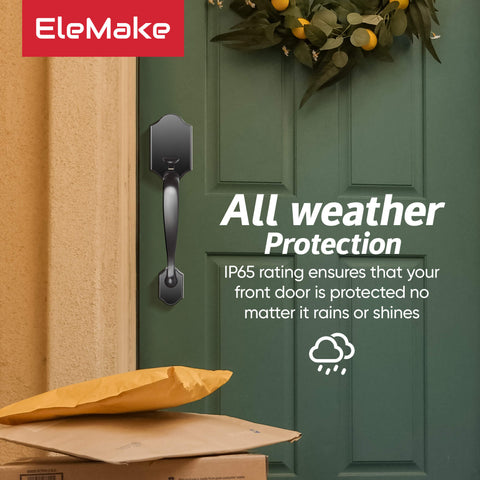 Elemake Front Door Lock Exterior/Interior Front Entry Handleset with Door Knob,Black
