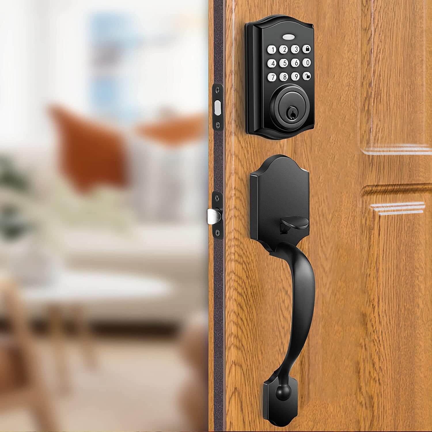 Elemake Electronic Keypad Deadbolt Lock Keyless Entry Door Lock with Handle Front Door Lock Set with Keypad