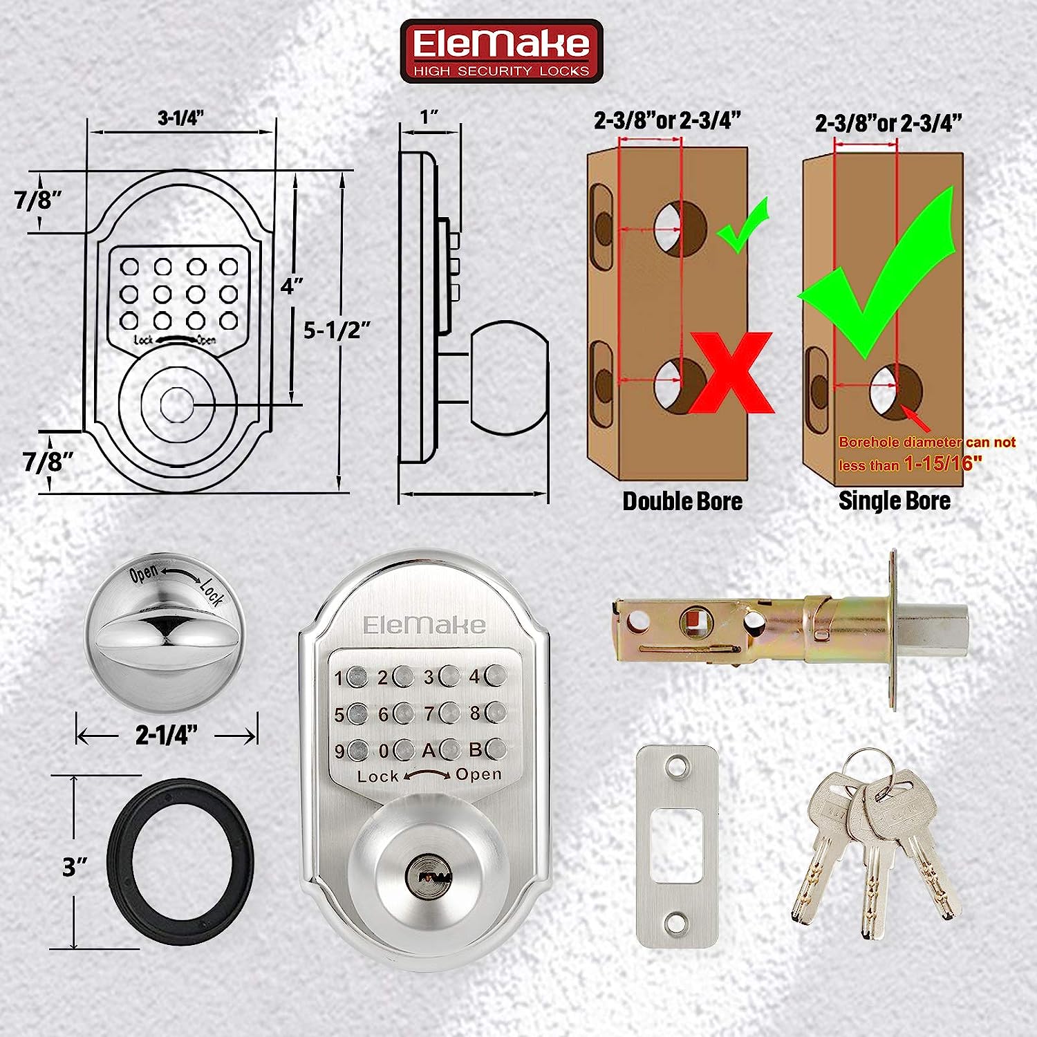 Embassy Keyless Entry Deadbolt Lock - Illuminated Keypad, 20 User Codes, Auto-Lock, Antimicrobial