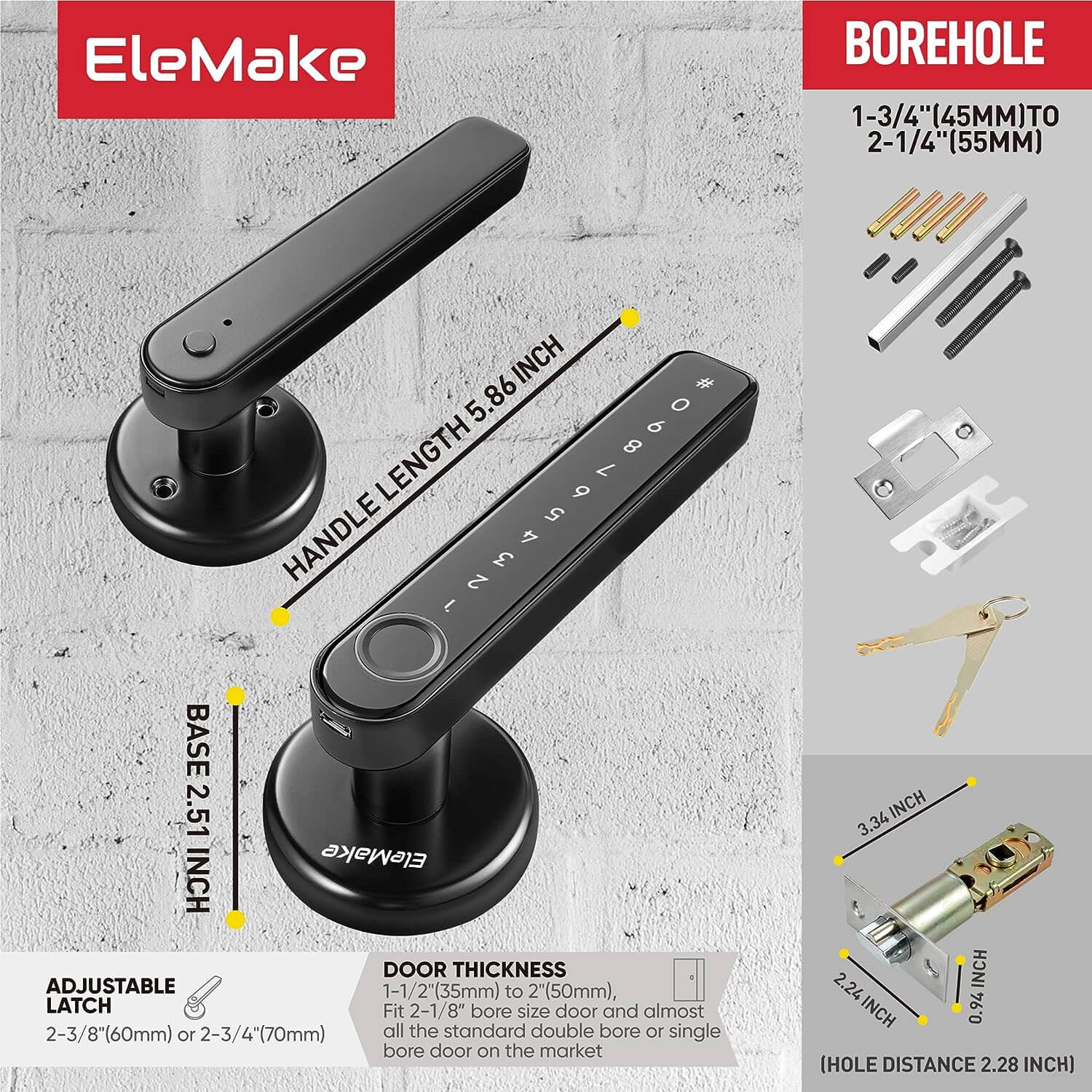 Elemake Fingerprint Door Lock Automatic Smart Locks For Bedroom