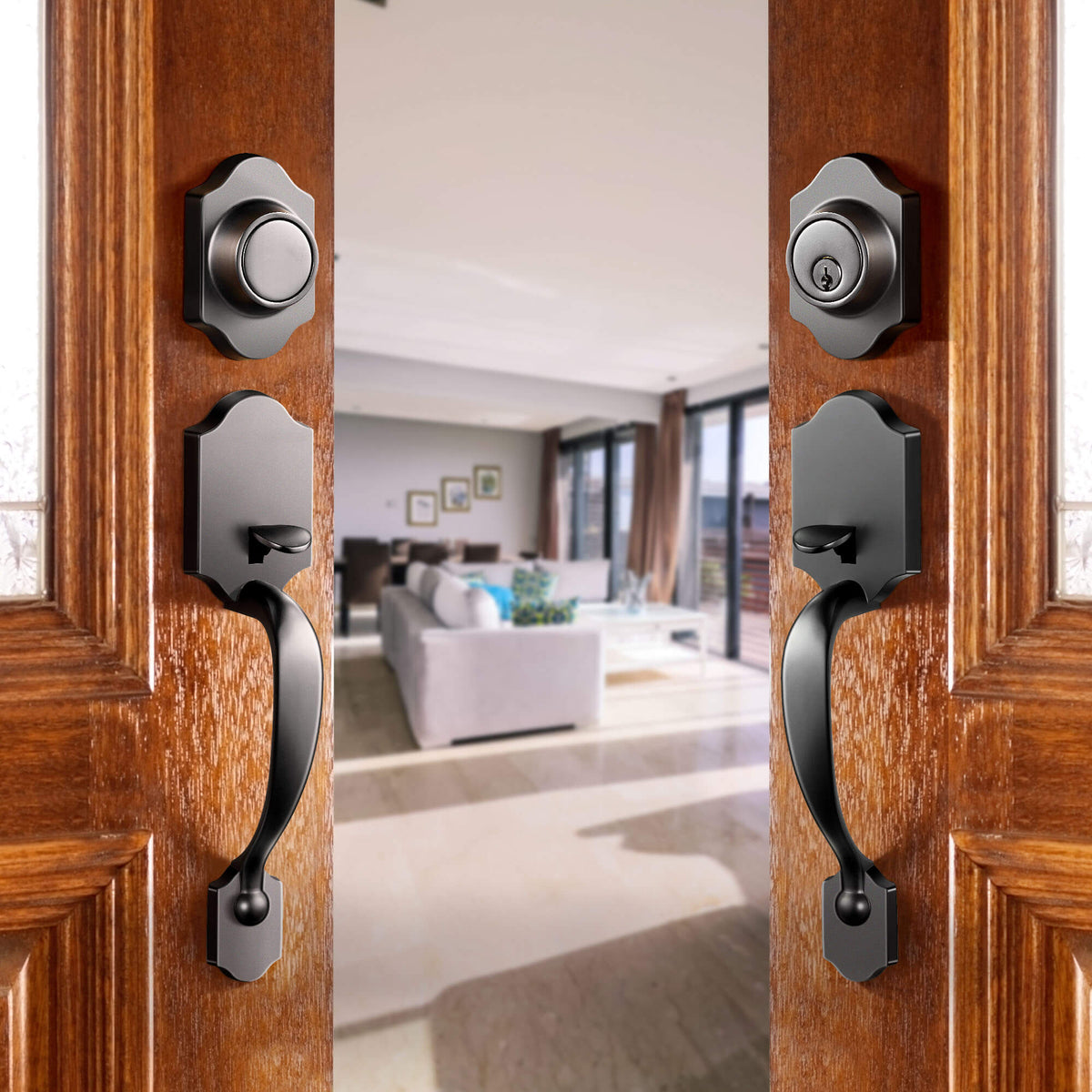 Elemake Front Door Handle Set - Double Front Door Entry Handleset with ...
