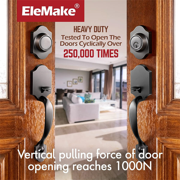Elemake Door Handle Front Door with Deadbolt Handle Set Black