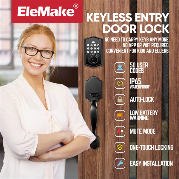 Elemake Electronic Keypad Deadbolt Lock Keyless Entry Door Lock with Handle Front Door Lock Set with Keypad