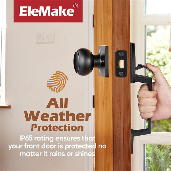Elemake Black Front Door Handleset with Knob Keyless Entry Door Handle