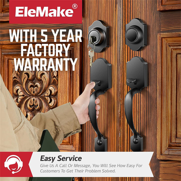 Elemake Door Handle Front Door with Deadbolt Handle Set Black