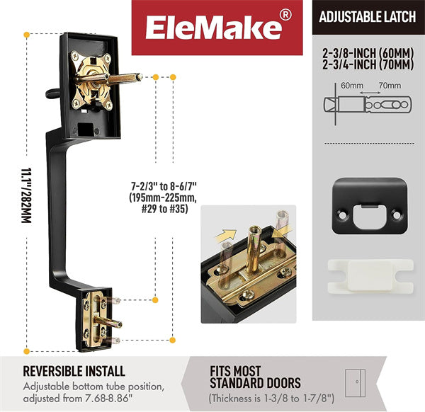 Elemake Black Front Door Handleset with Knob Keyless Entry Door Handle