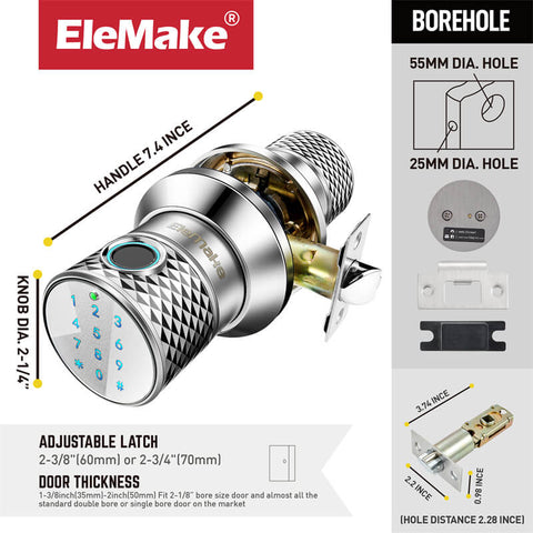 Elemake Silver Smart Door Knob with Keypad, Keyless for Home, Apartment, Hotel, Office
