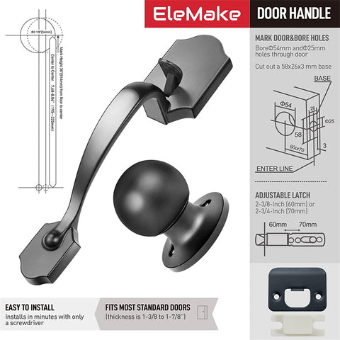 Elemake Front Door Lock Exterior/Interior Front Entry Handleset with Door Knob,Black