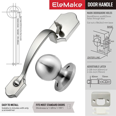 Elemake Exterior/Interior Front Entry Handleset with Door Knobfor Left & Right