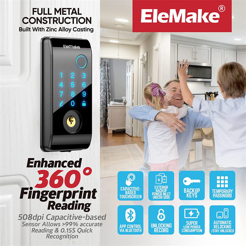 Elemake WiFi Smart Lock, Auto Lock APP Remote Control,Work with Alexa,Google Assistant for Home Hotels Offices