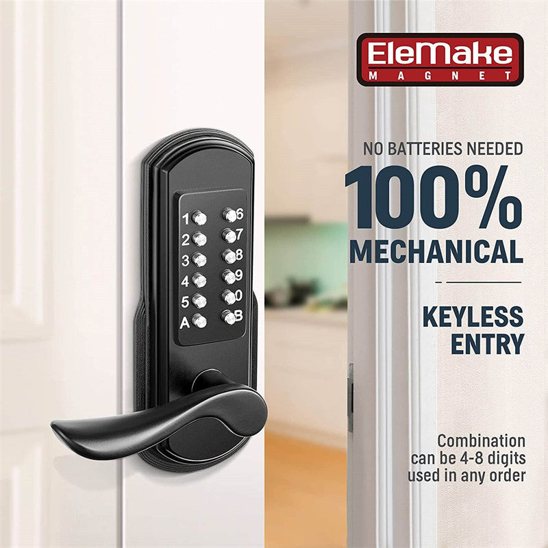 Elemake Combo Door Lock Keyless Entry Keypad Mechanical Black