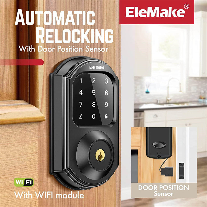 Elemake Smart Lock Deadbolt Lock 5 in-1 Keypad for Front Door Bedroom Black