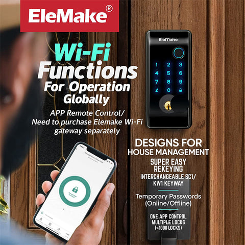 Elemake Smart Door Locks Keypad Electronic Wifi Lock for Home Hotels Offices