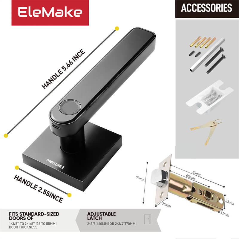 Elemake Fingerprint Door Lock Keypad with Handle,3 in 1 for Home Office Bedroom